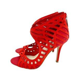 BCBGeneration Drita Red Suede Leather Back Zipper Stiletto Heels SZ 7